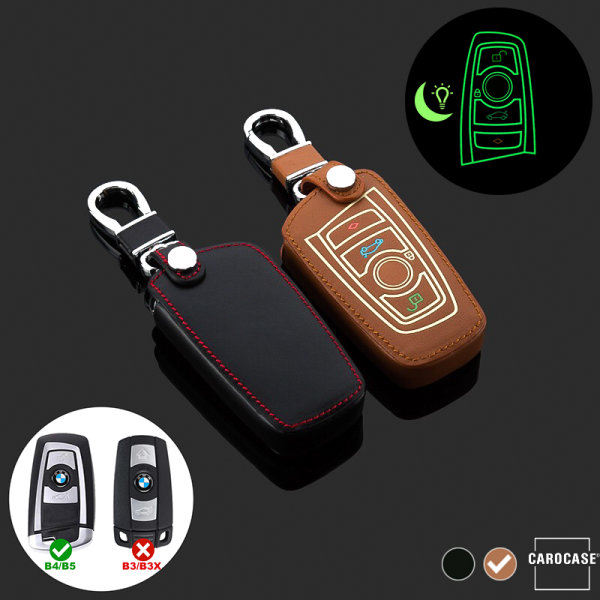 Coque de clé de Voiture (LEK2) en cuir compatible avec BMW clés incl. porte-clés - brun