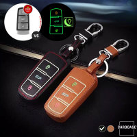 Leder Schlüssel Cover passend für Volkswagen Schlüssel schwarz LEUCHTEND! LEK2-V6-1