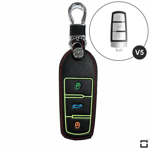 Leather key fob cover case fit for Volkswagen V5 remote key black