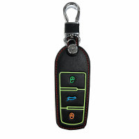 Leder Schlüssel Cover passend für Volkswagen Schlüssel schwarz LEUCHTEND! LEK2-V5-1