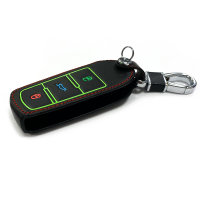 Coque de clé de Voiture (LEK2) en cuir compatible avec Volkswagen clés incl. porte-clés - noir
