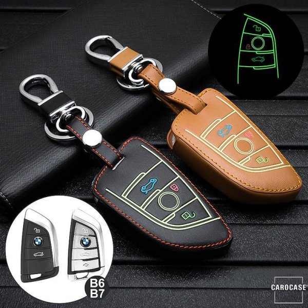 Leather key fob cover case fit for BMW B6, B7 remote key black