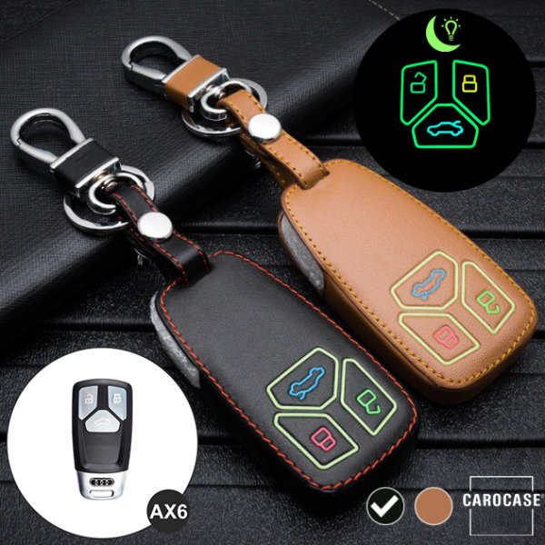 Premium Leder Schlüsselhülle / Schutzhülle (LEK2) passend für Audi Schlüssel inkl. Karabiner - schwarz