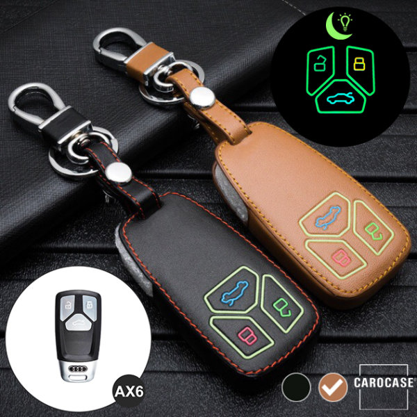 Leder Schlüssel Cover passend für Audi Schlüssel braun LEUCHTEND! LEK2-AX6-2