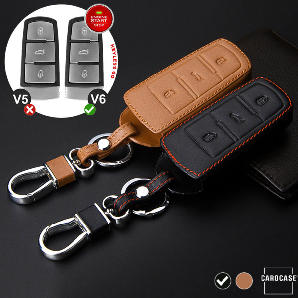 Leder Schlüssel Cover passend für Volkswagen Schlüssel V6 schwarz