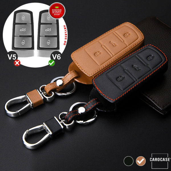Leder Schlüssel Cover passend für Volkswagen Schlüssel V6 braun