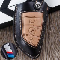 Premium Leder Schlüssel Cover passend für BMW Schlüssel schwarz - M-POWER
