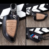 Leather key fob cover case fit for BMW B6, B7 remote key black