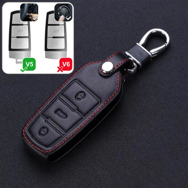 Leder Schlüssel Cover passend für Volkswagen Schlüssel V5 schwarz