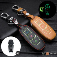 Coque de clé de voiture en cuir (LEK2) compatible avec Ford clés incl. porte-clés - noir