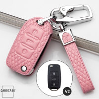 Cuero funda para llave de Volkswagen, Skoda, Seat V2 rosa