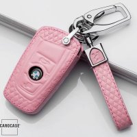 Leather key fob cover case fit for BMW B4, B5 remote key rose