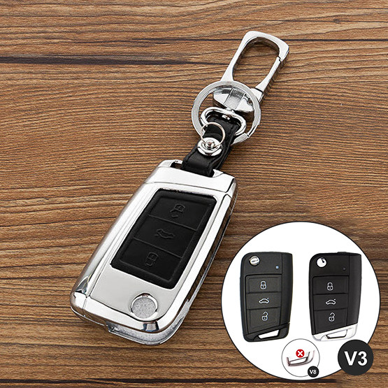 Aluminum key fob cover case fit for Volkswagen, Audi, Skoda, Seat V3, V3X remote key chrome/black