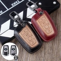 Leather key fob cover case fit for BMW B4, B5 remote key wine red