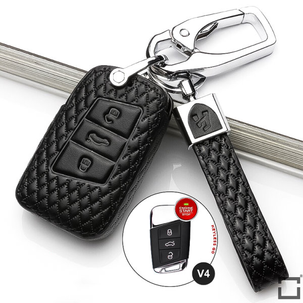 BLACK-ROSE Leder Schlüssel Cover für Volkswagen, Skoda, Seat Schlüssel schwarz LEK4-V4