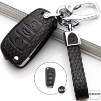 Coque de protection en cuir pour voiture Audi clé télécommande AX3 noir