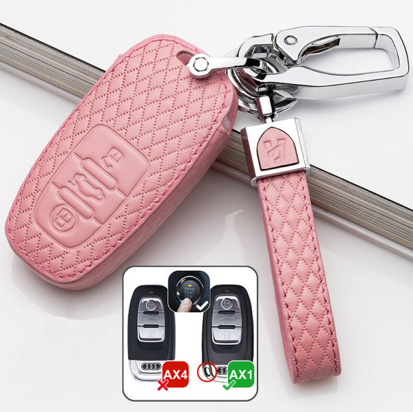 Coque de protection en cuir pour voiture Audi clé télécommande AX4 rose