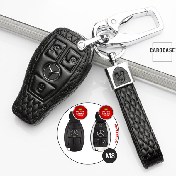 BLACK-ROSE Leder Schlüssel Cover für Mercedes-Benz Schlüssel schwarz LEK4-M8