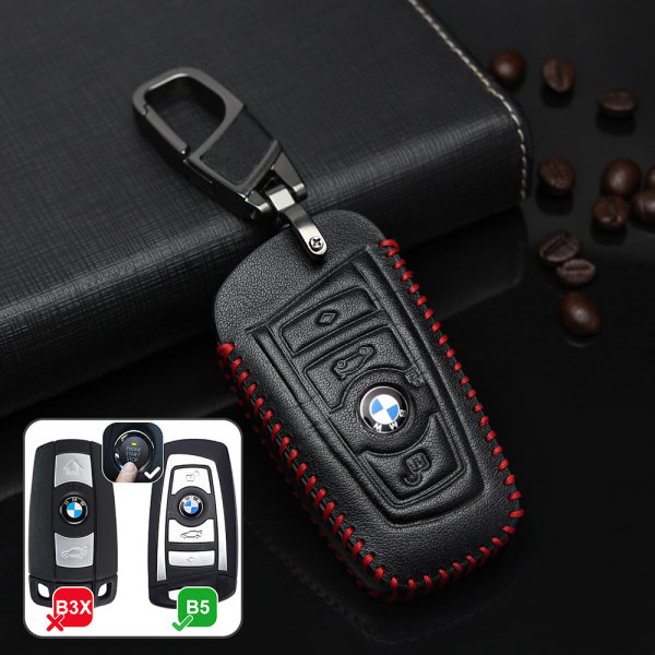 Cuero funda para llave de BMW B4, B5 negro/rojo