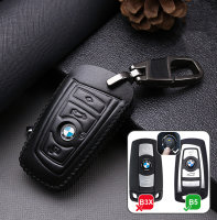 Leather key fob cover case fit for BMW B4, B5 remote key black/black