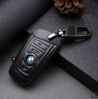 Leder Schlüssel Cover passend für BMW Schlüssel B4, B5 schwarz/schwarz