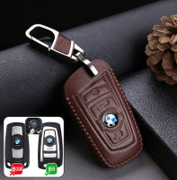 Leather key fob cover case fit for BMW B4, B5 remote key brown