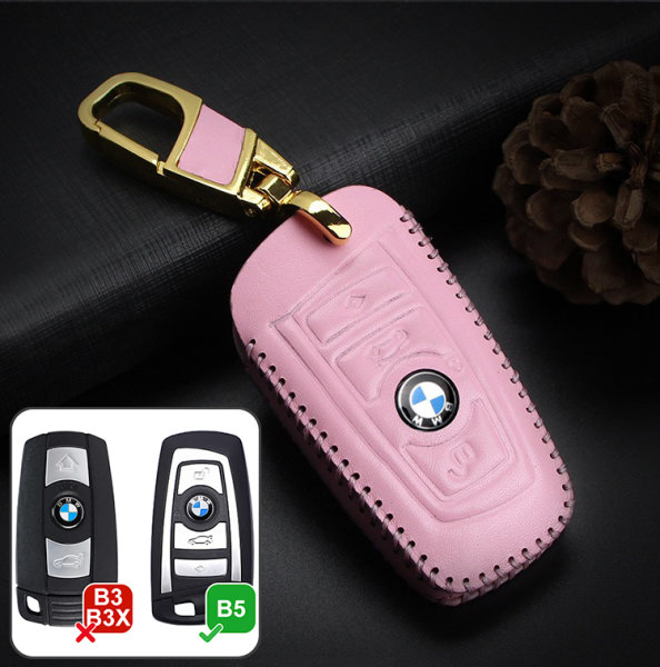 Leather key fob cover case fit for BMW B4, B5 remote key rose