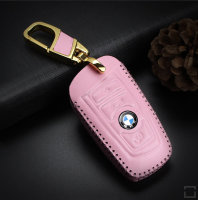 Coque de protection en cuir pour voiture BMW clé télécommande B4, B5 rose