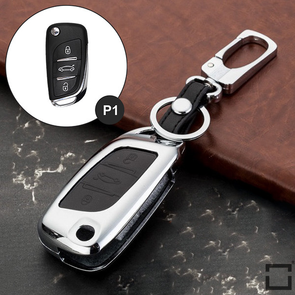 Aluminum key fob cover case fit for Citroen, Peugeot P1 remote key chrome/black