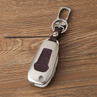 Aluminum key fob cover case fit for Ford F2 remote key champagne/brown
