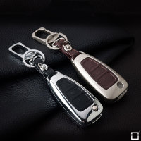 Aluminum key fob cover case fit for Ford F4 remote key champagne/brown