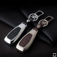 Alu Hartschalen Schlüssel Case passend für Ford Autoschlüssel chrom/schwarz HEK2-F5-29