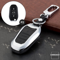 Alu Hartschalen Schlüssel Case passend für Opel, Citroen, Peugeot Autoschlüssel chrom/schwarz HEK2-P2-29