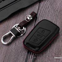 Leder Hartschalen Cover passend für Volkswagen, Skoda, Seat Schlüssel schwarz LEK48-V4-1