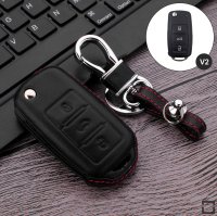 Leder Hartschalen Cover passend für Volkswagen, Skoda, Seat Schlüssel schwarz LEK48-V2-1