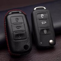 Leder Hartschalen Cover passend für Volkswagen, Skoda, Seat Schlüssel schwarz LEK48-V2-1