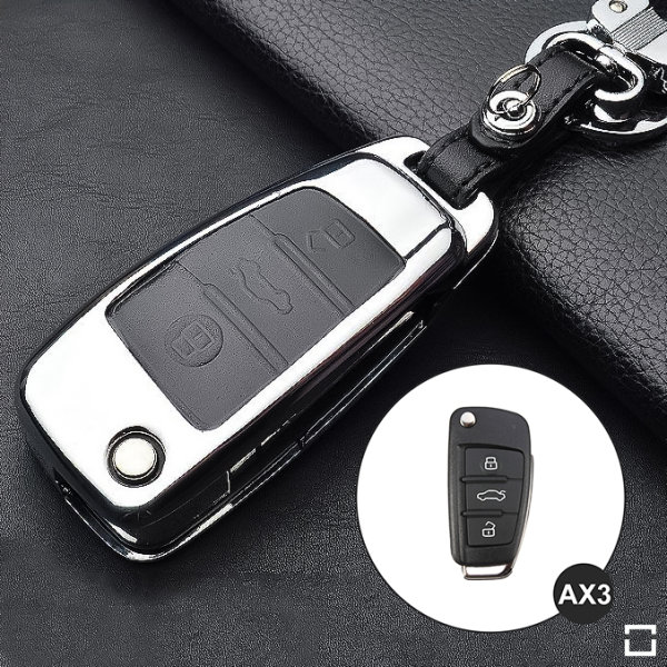 Aluminum key fob cover case fit for Audi AX3 remote key chrome/black