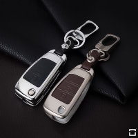 Alu Hartschalen Schlüssel Case passend für Audi Autoschlüssel chrom/schwarz HEK2-AX3-29
