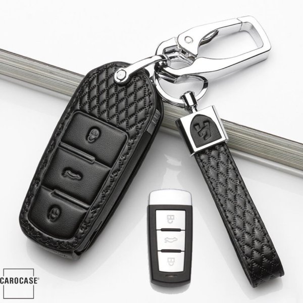 BLACK-ROSE Leder Schlüssel Cover für Volkswagen Schlüssel schwarz LEK4-V5