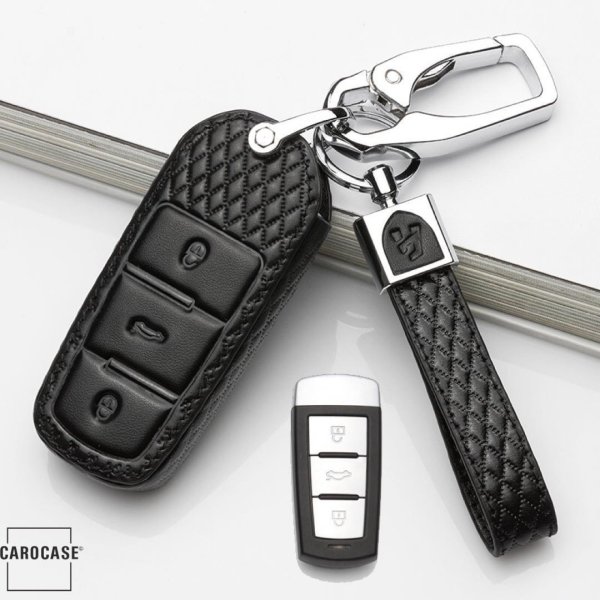 BLACK-ROSE Leder Schlüssel Cover für Volkswagen Schlüssel schwarz LEK4-V6