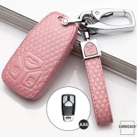 Coque de protection en cuir pour voiture Audi clé télécommande AX6 rose