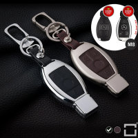 Alu Hartschalen Schlüssel Case passend für Mercedes-Benz Autoschlüssel chrom/schwarz HEK2-M8-29