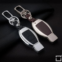 Alu Hartschalen Schlüssel Case passend für Mercedes-Benz Autoschlüssel chrom/schwarz HEK2-M8-29