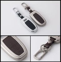 Alu Hartschalen Schlüssel Case passend für Audi Autoschlüssel chrom/schwarz HEK2-AX4-29