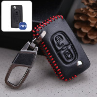 Leder Schlüssel Cover passend für Citroen, Peugeot Schlüssel CX1, PX1 schwarz/rot