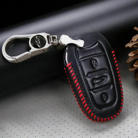 Leather key fob cover case fit for Opel, Citroen, Peugeot P2 remote key black/red