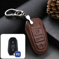 Leder Schlüssel Cover passend für Citroen, Peugeot Schlüssel C2, P2 braun