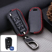 Cuero funda para llave de Citroen, Peugeot P3 negro/rojo