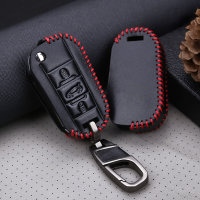 Coque de protection en cuir pour voiture Citroen, Peugeot clé télécommande P3 noir/rouge