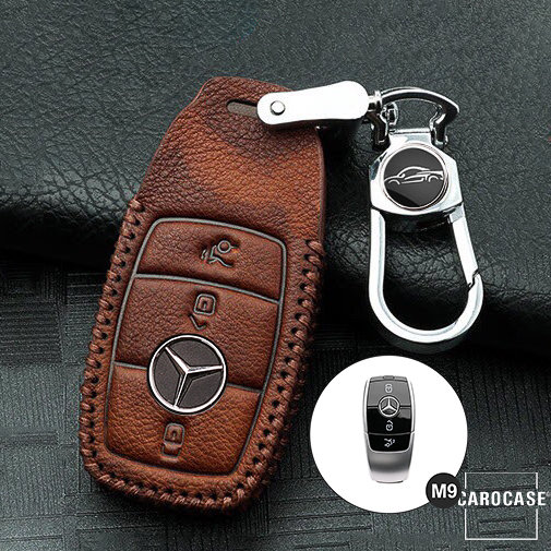 Coque de protection en cuir pour voiture Mercedes-Benz clé télécommande M9 brun clair